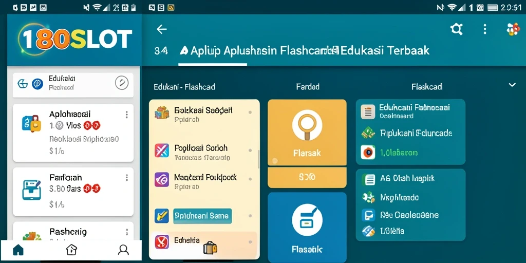 Antarmuka aplikasi 180SLOT dengan fungsi flashcard yang interaktif.