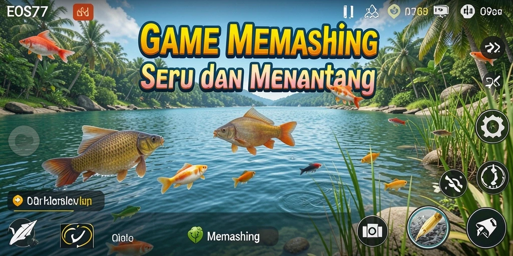 Tampilan antarmuka game memancing yang menarik dan interaktif.