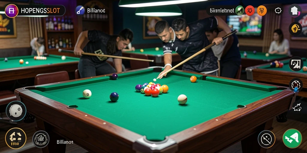 Tampilan antarmuka HOPENGSLOT saat bermain billiard.