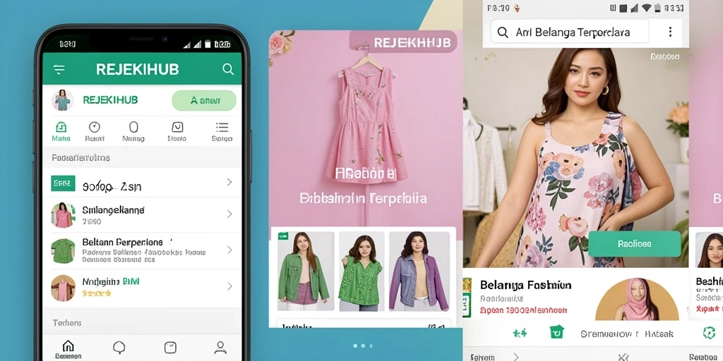Tampilan antarmuka aplikasi REJEKIHUB yang menarik untuk berbelanja fashion.